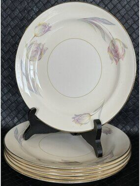 VINTAGE HOMER LAUGHLIN 5 DESSERT PLATES 7 Inch EGGSHELL NAUTILUS TULIP LIGHT USE